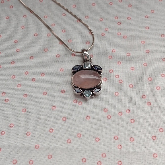 925 Italy Silver Snake Chain Crystal Pendant Necklace - Picture 7 of 12